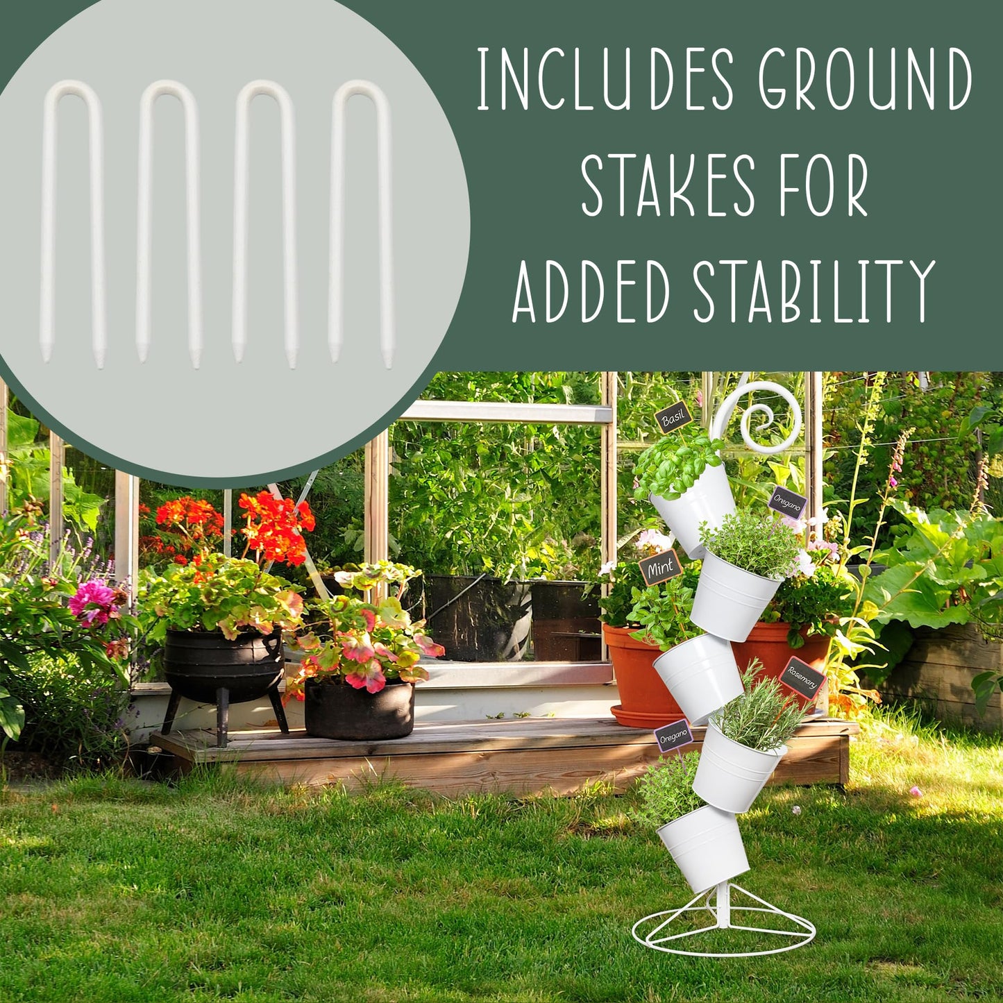 Esterno Hanging Flower Pot Tiered Stand (White), Metal Outdoor Stacking Planter