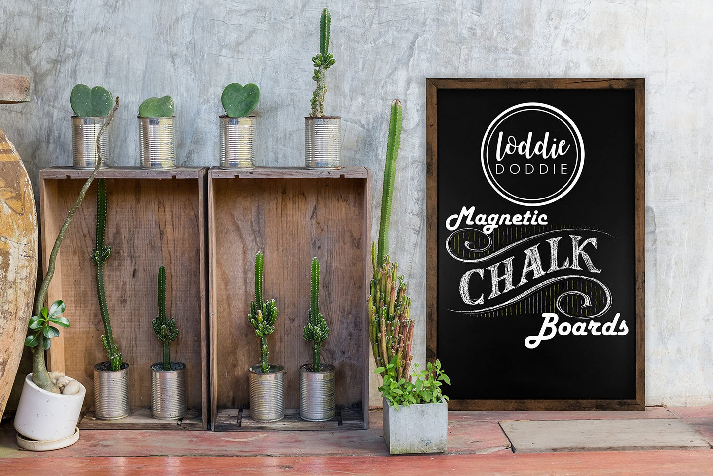 Loddie Doddie Magnetic Chalkboard & Magnet Board - 24 x 36 in, Rustic Wood Frame - Stain-Resistant Surface for Chalk Calendar - Photo & Note Organization with Magnet Display - Rustic Wall Decor
