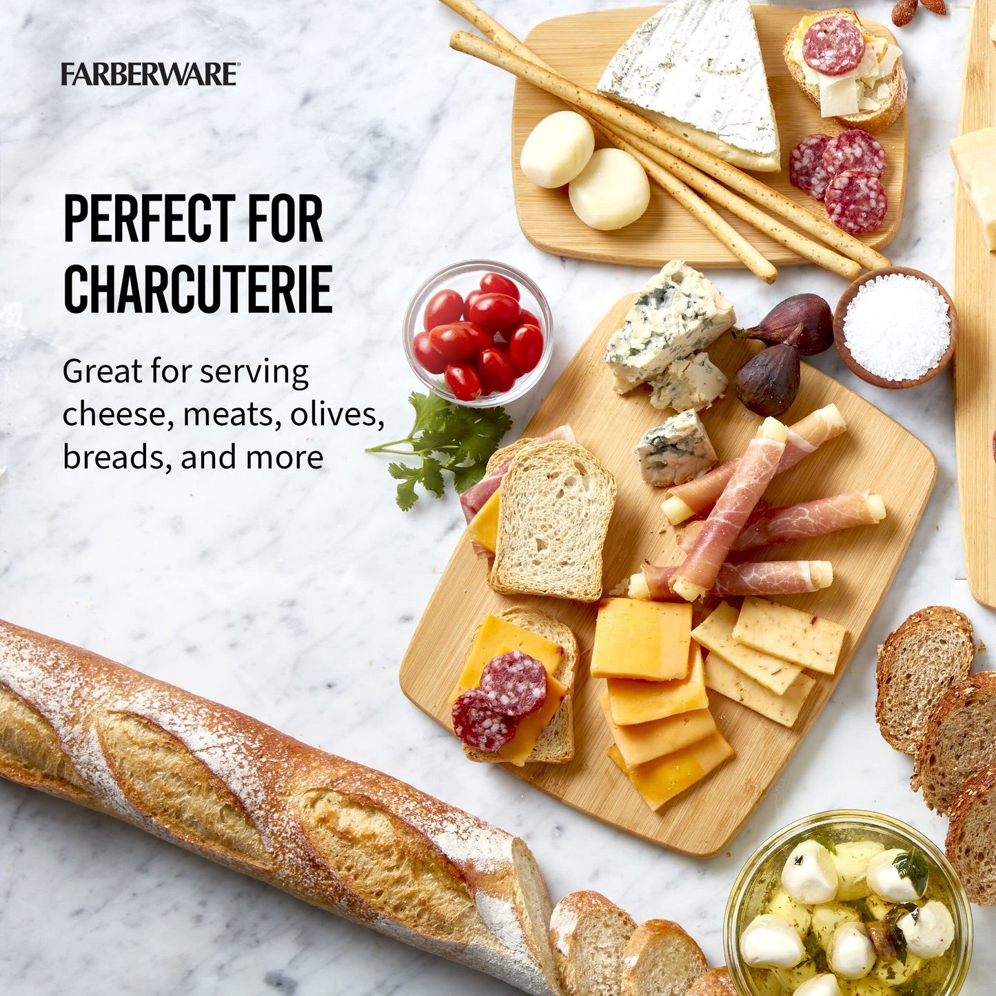 Farberware 4-Piece Bamboo Cutting Board Set - Reversible Boards for Chopping, Slicing, Charcuterie and Meal Prep - Kitchen Essential, Housewarming or Back-to-School Gift