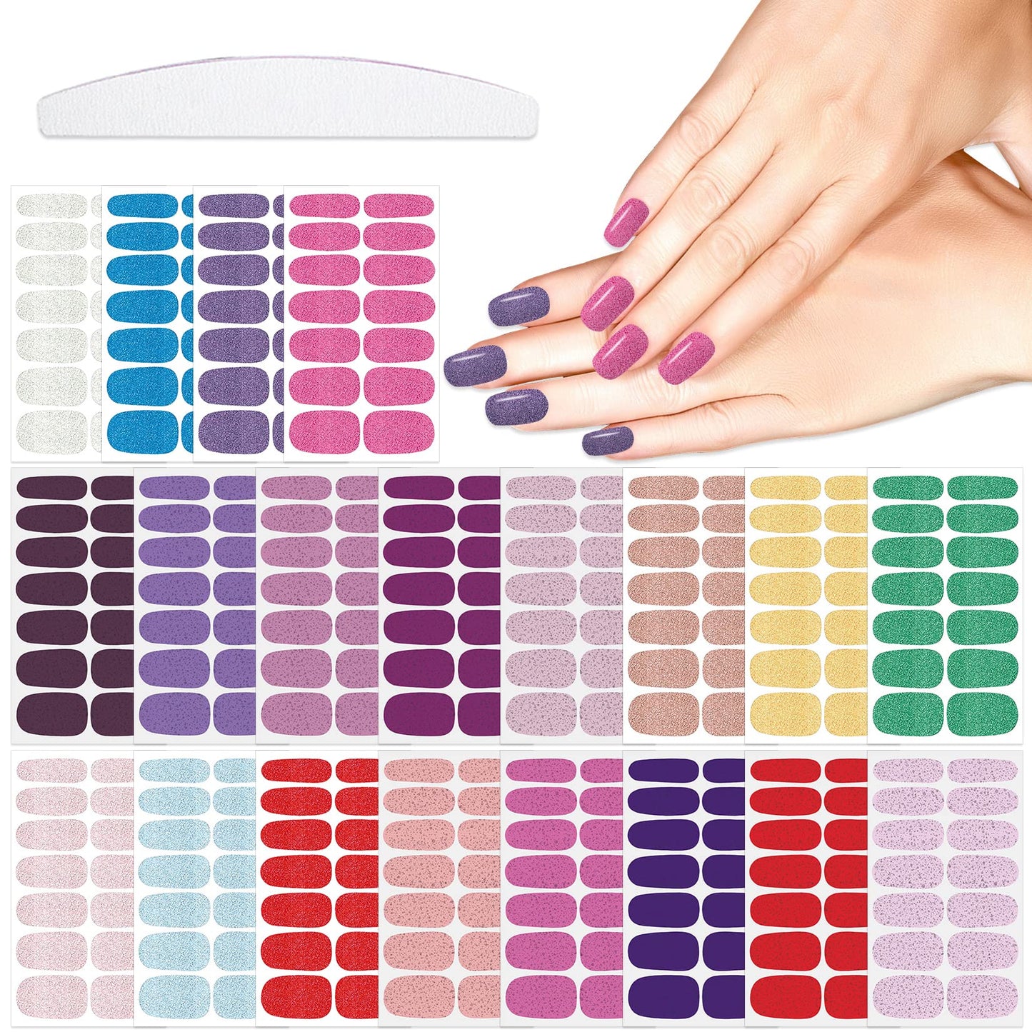 YECIRALA 20 Sheets 280 Pcs Mix-Color Nail Polish Stickers Full Nail Wraps Solid Glitter Gel Nail Strips Press On Nails Polish Strips Wraps Stick On Nails Stickers for Nail Art Wraps