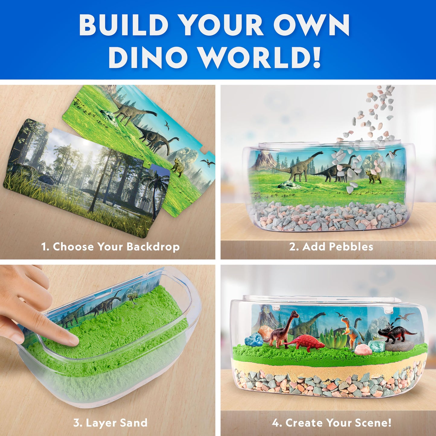 National Geographic Light-Up Dinosaur Terrarium Kit for Kids – Build a Prehistoric Habitat with Play Sand, Real Gemstones & Dino Figures, Science Activity Kit for Boys & Girls