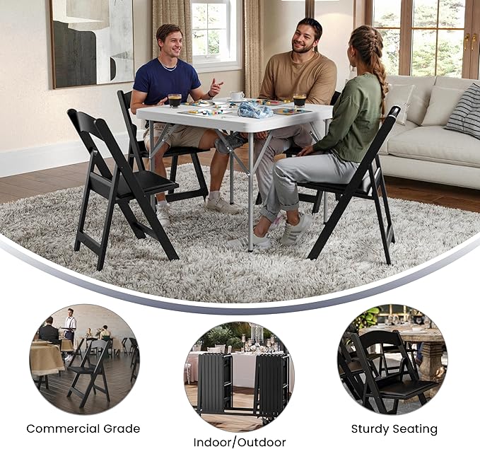 Flash Furniture Hercules Series Folding Chairs for Weddings and Formal Events, Stackable Commercial Event Seats with 1,000-lb. Static Weight Capacity, Set of 4, Black