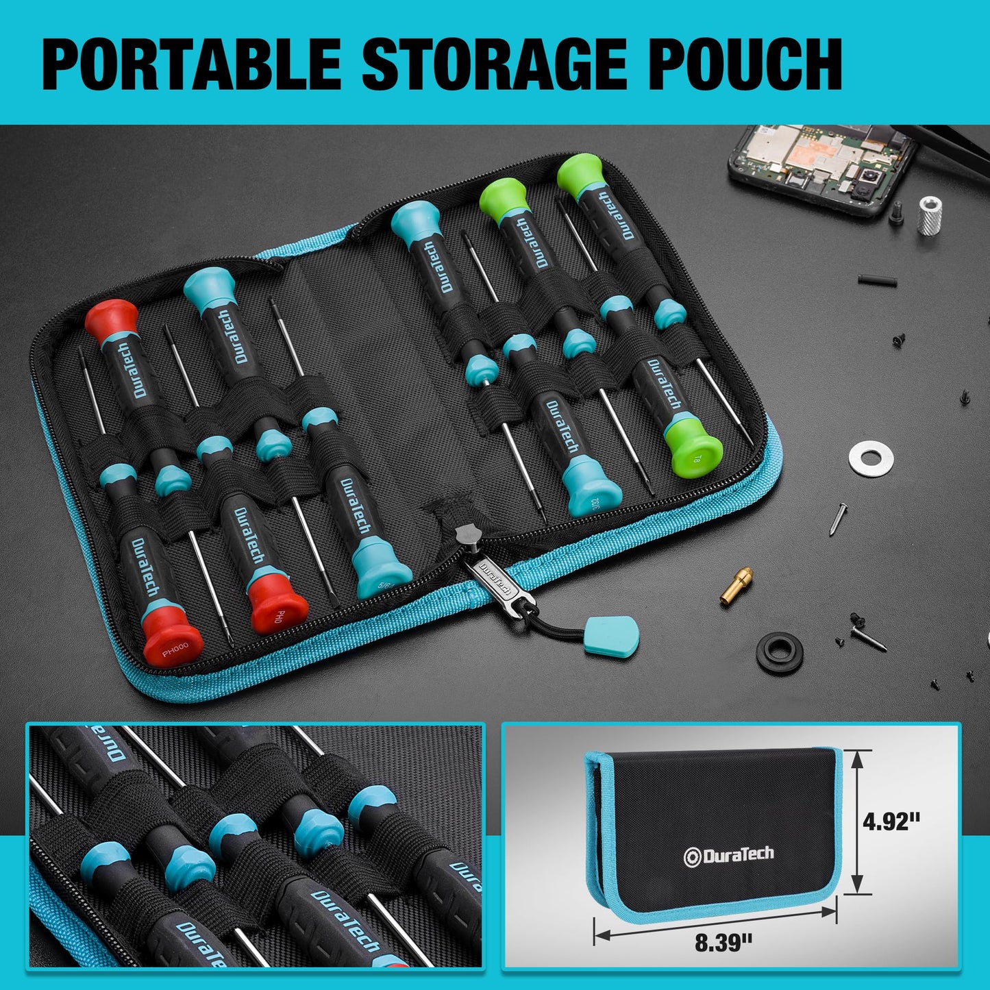 DURATECH Precision Screwdriver Set, 10 PCS Magnetic Small Screwdriver Set with Pouch, Phillips, Slotted, and Torx Star, Cr-V Steel, Mini Screw Drivers for Eyeglasses, Watches, Laptops, Phones
