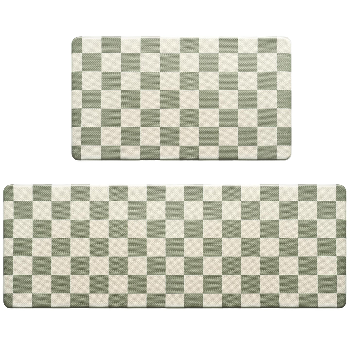 VivaNest Beige Sage Checkered Grid Checkerboard Kitchen Rug Sets [2 PCs], Anti-Fatigue, Waterproof Non-Slip Kitchen Mats Heavy Duty Comfort Foam Rug for Kitchen, Floor, Laundry,17"x29"+17"x47"