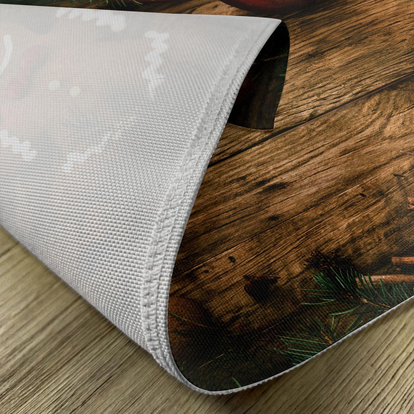 Ambesonne Christmas Place Mats Set of 8, Gingerbread Man Gift Box Coniferous Pine Cinnamon Dessert on Rustic Wood Theme, Washable Fabric Placemats for Dining Table, Placemat 8 pcs, Green and Brown
