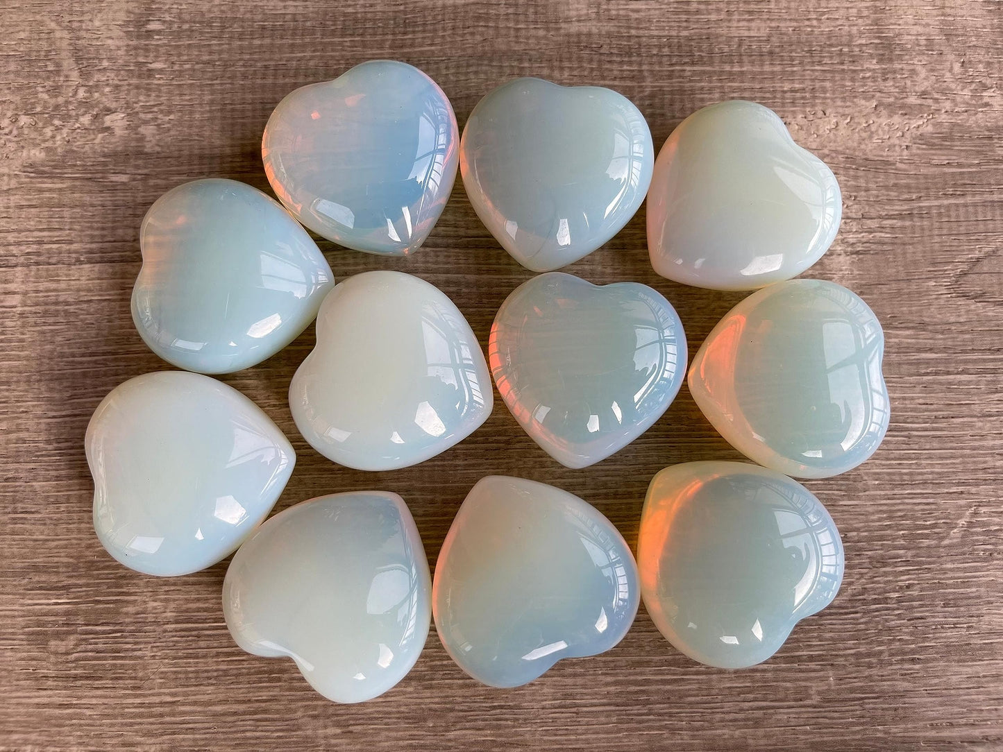 GAF TREASURES Opalite Gemstone Hearts, Polished Opalite Puffy Hearts, Opalite Crystal Palm Stone, Opalite Healing Crystal Hearts (1 Heart)