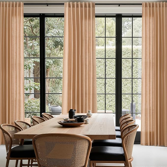 Nanspring Camel Linen Curtains for Living Room Extra Long 144 Inches Long Back Tab Light Filtering Semi Sheer Curtain Vintage Rustic Decor Floor to Ceiling High Window for Bedroom 52x144, 2 Panels