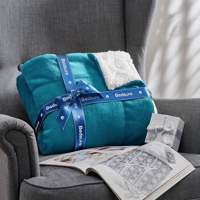 Bedsure Sherpa Fleece Throw Blanket for Couch - Thick and Warm, Soft Fuzzy Plush Throw Blanket for Winter, Teal, 50x60 Inches