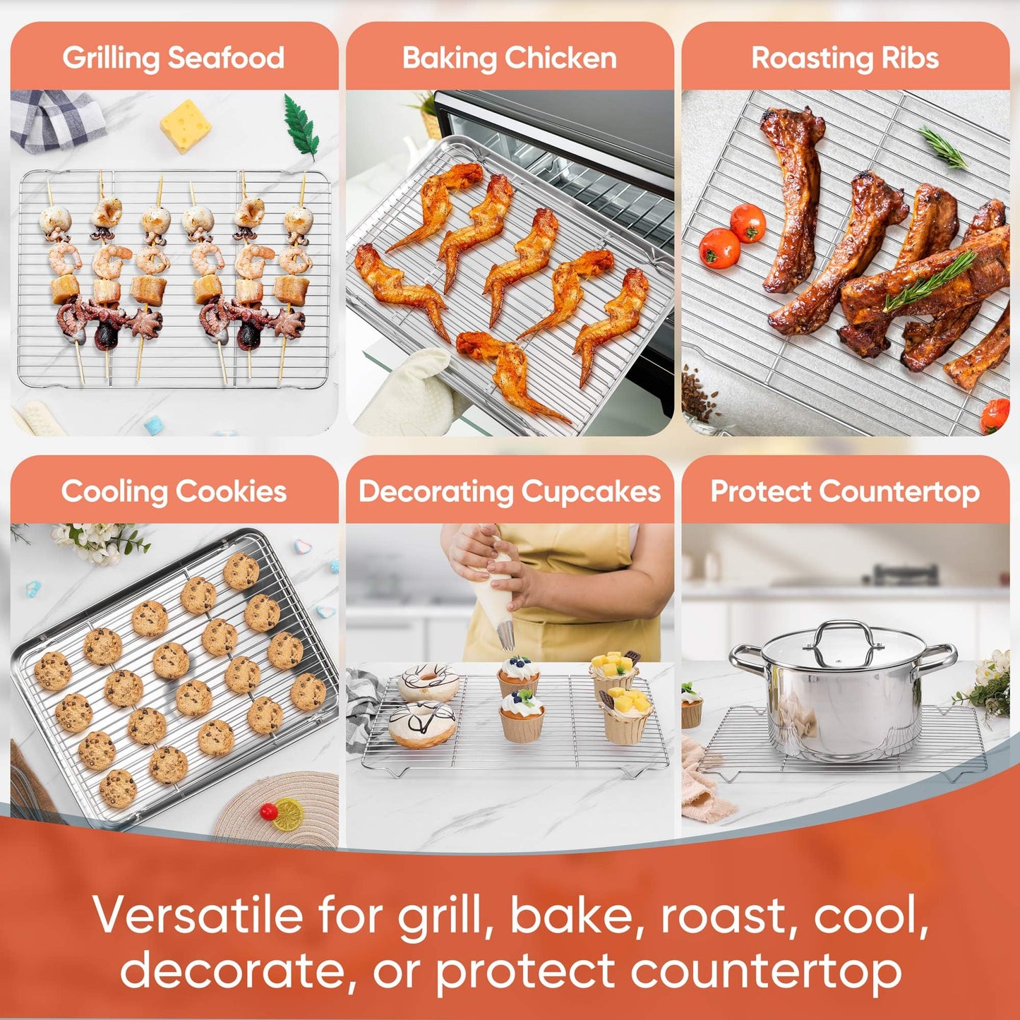 Cooling Racks for Cooking and Baking, Homikit 16.6”*11.5” Large Stainless Steel Wire Rack for Oven Cooking Roasting Grilling Drying, Cookie Bacon Pizza Mesh Cooling Racks, Dishwasher Safe, 2 PCS