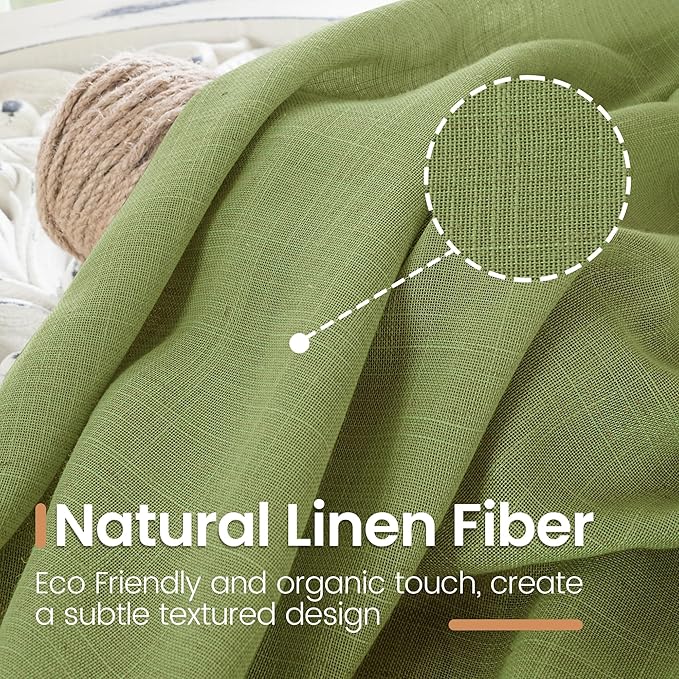 BGment Olive Green Linen Curtains for Living Room 84 Inch Length- Light Filtering Window Drapes Rod Pocket Natural Textured for Bedroom Lightweight Rustic Spring Decor, 2 Panels Set, 52 X 84 Inch
