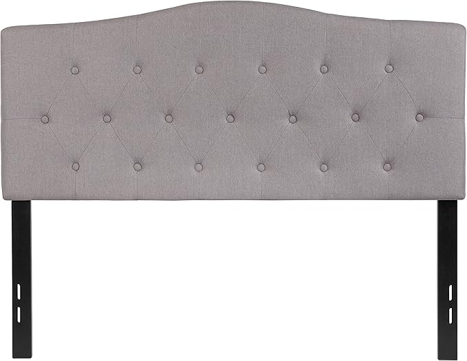 EMMA + OLIVER Arched Button Tufted Full Size Headboard in Light Gray Fabric