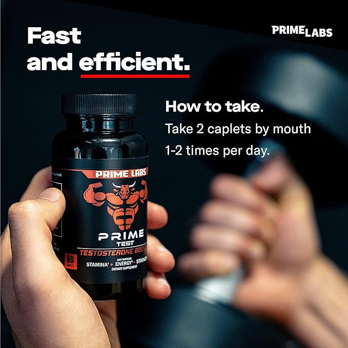 Prime Labs Men's Testosterone Booster (2-Pack) - Stamina, Endurance, & Strength - 120 Caplets