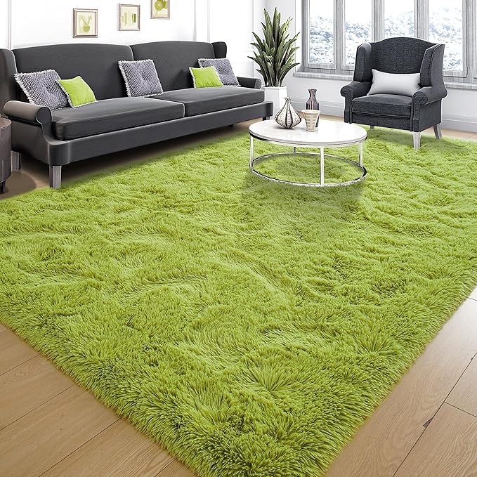 Tepook Super Soft Fluffy Rug for Bedroom, Modern Shaggy Fuzzy Kids Rugs for Living Room, Plush Indoor Nursery Home Decor Dorm Carpet with Non-Slip Bottom, Grass Green, 4 X 6 Feet