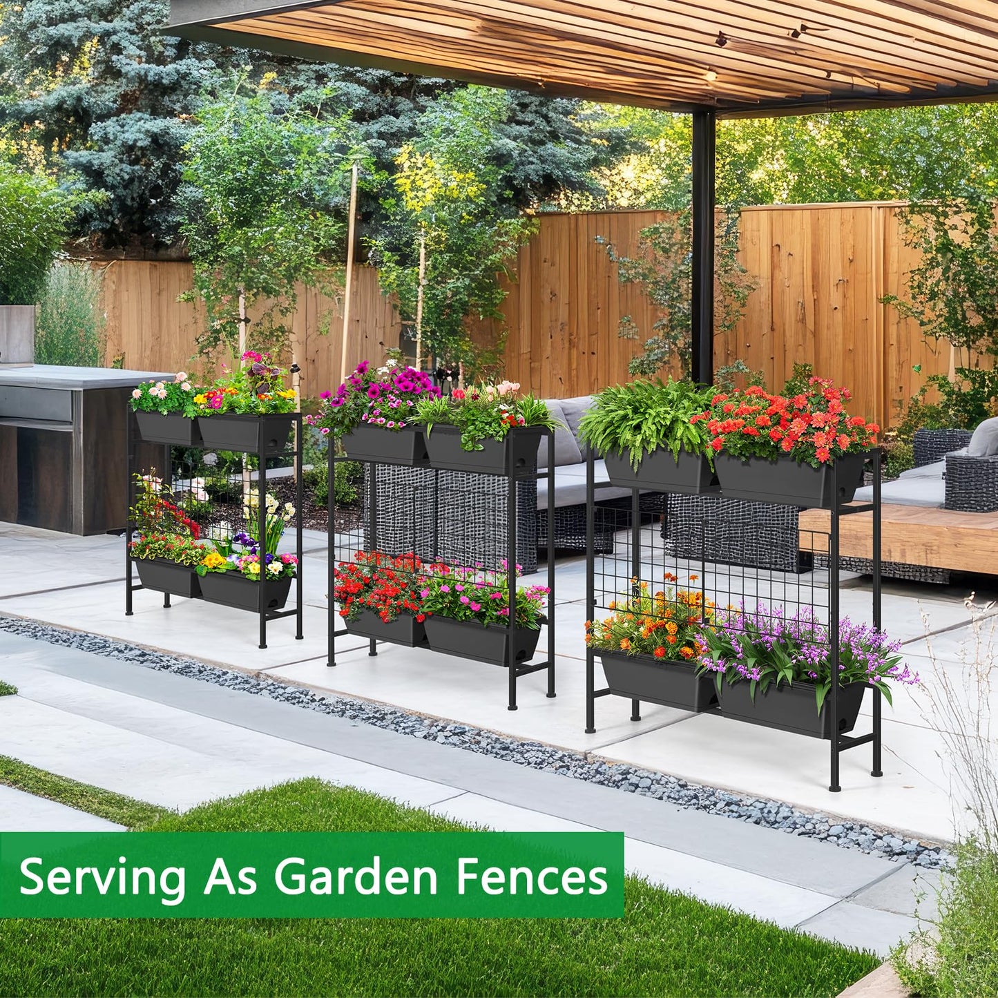 ETELI Vertical Garden Planter Raised Garden Beds with Legs Elevated Garden Planter Boxes with Trellis Patio Balcony Herb Garden Planter Beds Outdoor for Flowers Vegetables, Gray
