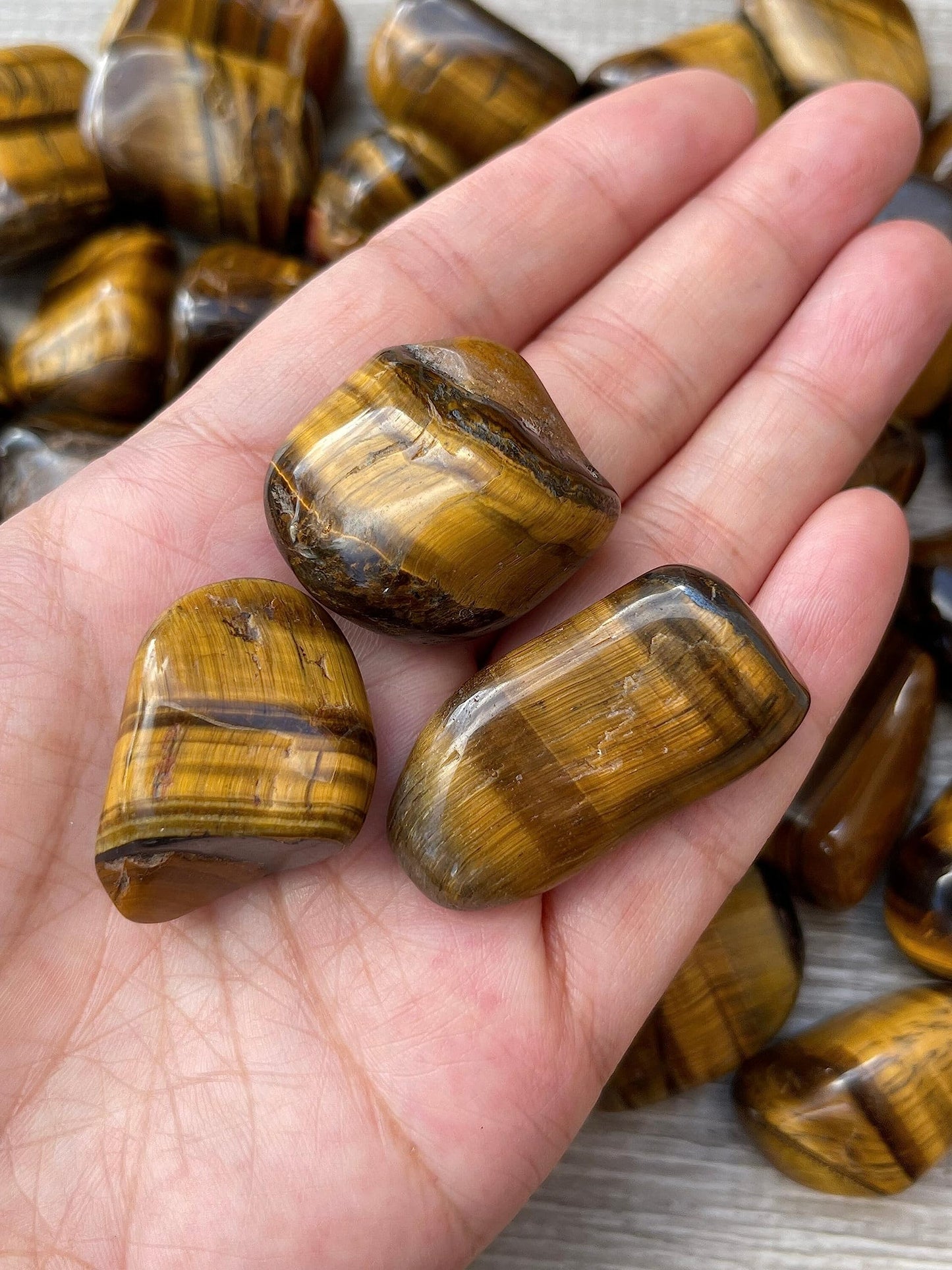 GAF TREASURES 5 Pcs Tiger Eye Tumbled Stones, Polished Natural Tiger Eye Gemstone, Tiger Eye Healing Crystals (Tiger Eye)