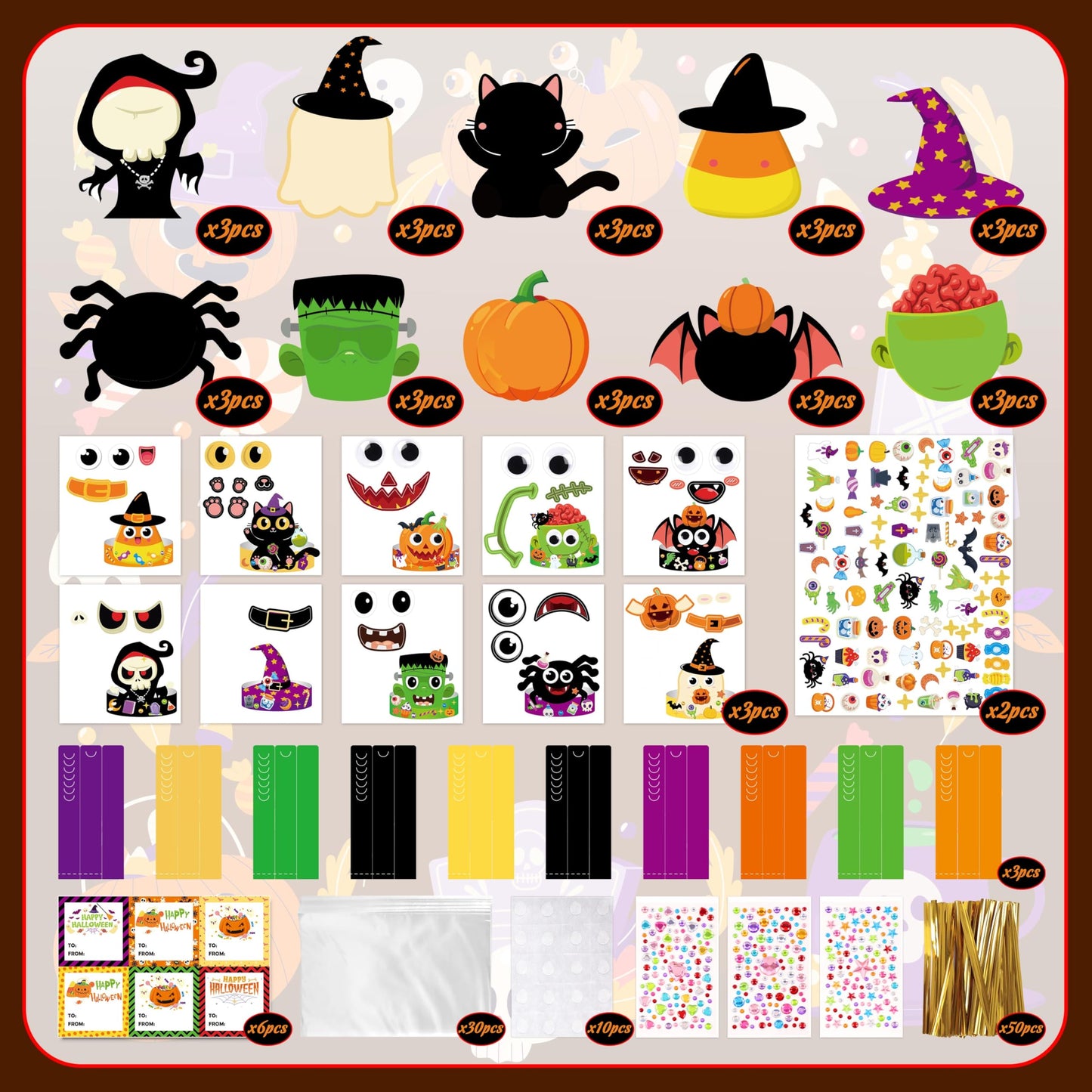 Eternity sky 30 Sets Halloween Crafts - DIY Headbands Paper Crown Hat Art Kit Set with Stickers for Party Favors