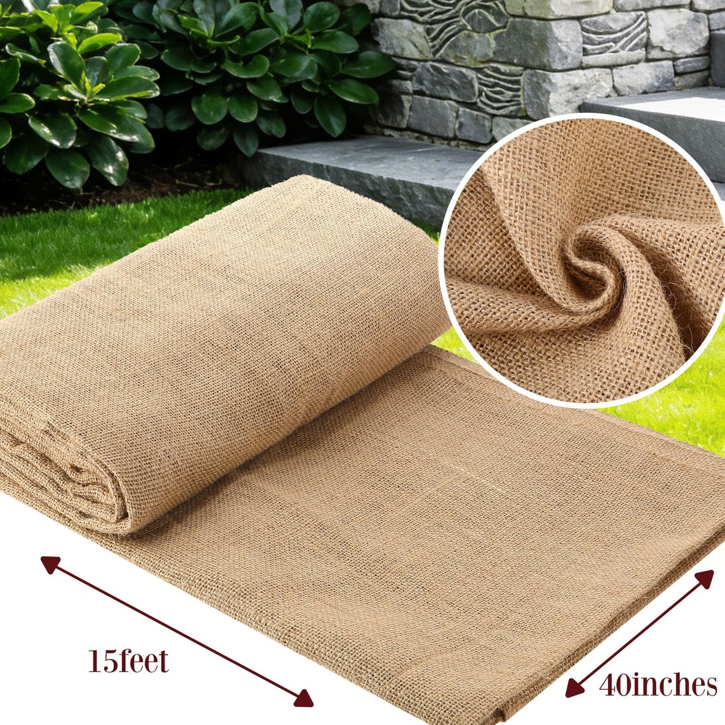 Yoojahow 40" x 15 Feet Gardening Burlap Roll 218 yd Raffia Ribbon 656 ft Natural Jute Twine for Boho Wedding Table Decor Wrapping Packing DIY Gardening Home Table Runner Rural Style Party