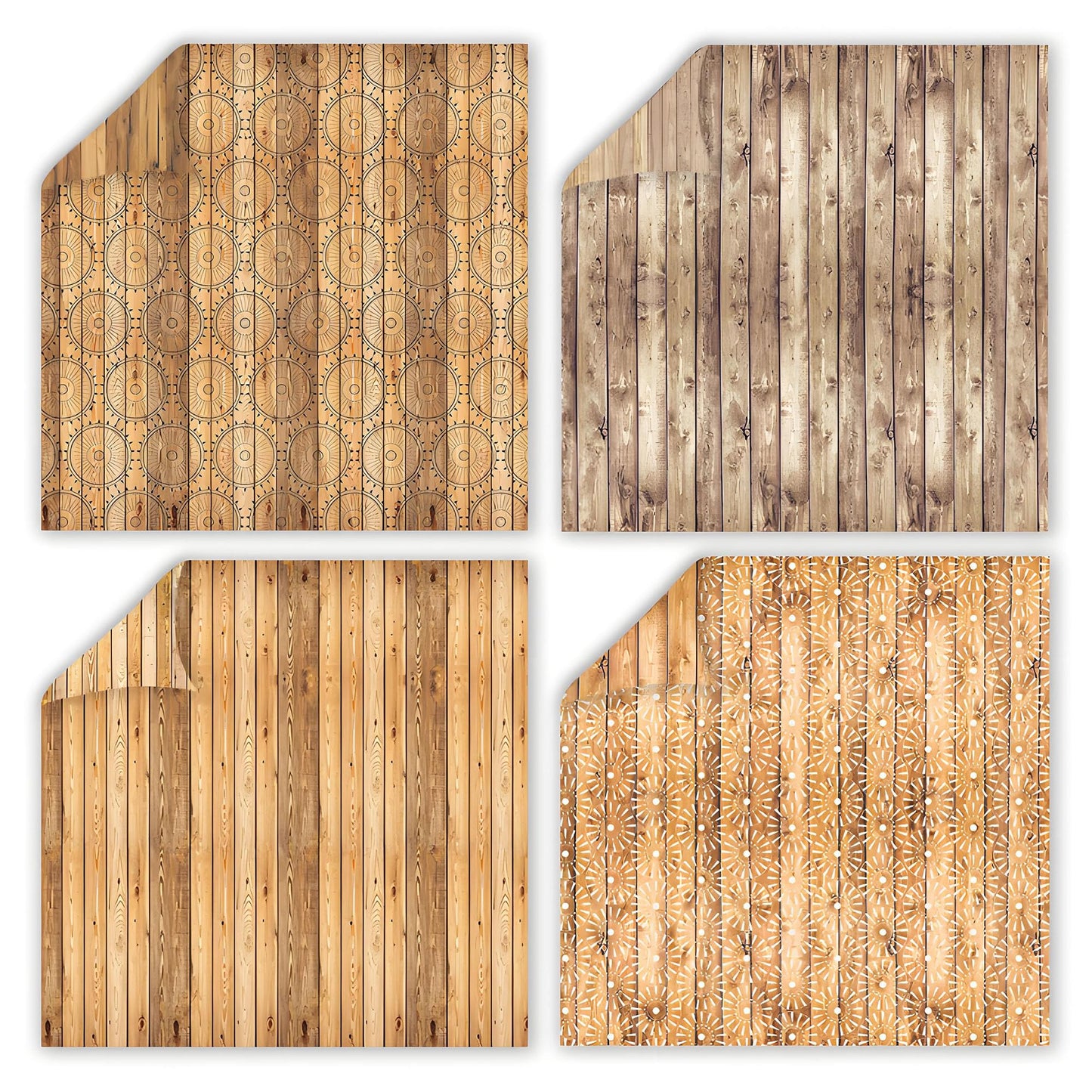 Cotrida 24 Sheets Natural Wood Grain Patterns Scrapbook Paper, with Simple white Flower Leaf prints Decorative Craft Folded Flat for Birthday Wedding Card Making Photo Album Decor, 12'' x 12''