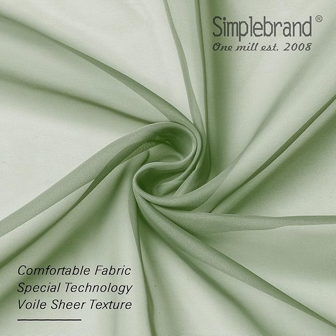 SimpleBrand Sage Short Sheer Drapes Half Window Curtains for Bathroom Small Windows, 42 X 36 Inch, 2 Panels