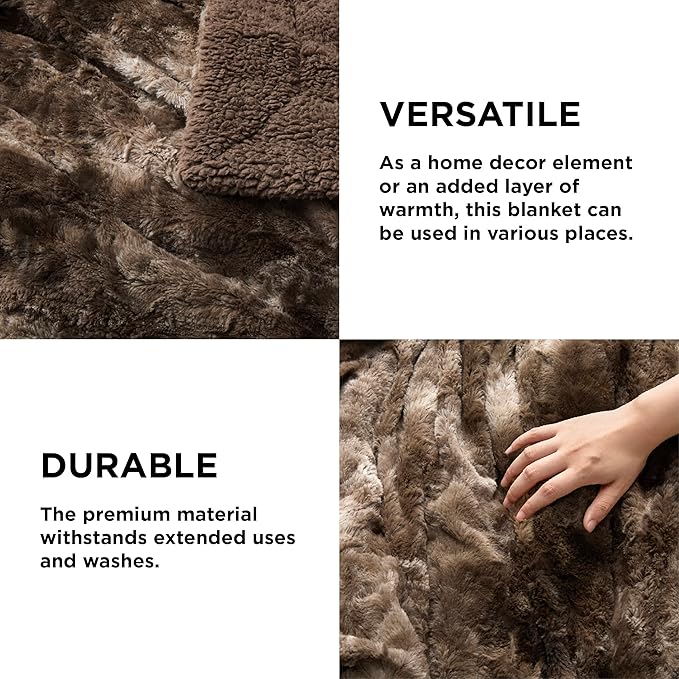Bedsure Sherpa Blanket Queen Size - Soft, Fuzzy & Fluffy Faux Fur - Warm, Cozy Blanket for Couch, Sofa and Bed, Tie Dye Design, Brown, 90x90 Inches