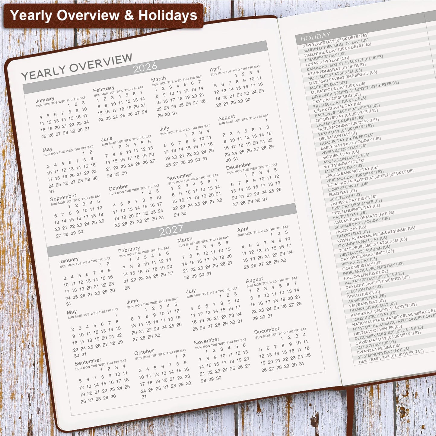 Planner 2026-2027 - JUL 2026 - JUN 2027, Academic Planner 2026-2027, 26-27 Planner, Weekly and Monthly Planner, Leather Cover Calendar Planner with Thick Paper, Back Pocket with Notes Pages, Brown (8.5" x 11")