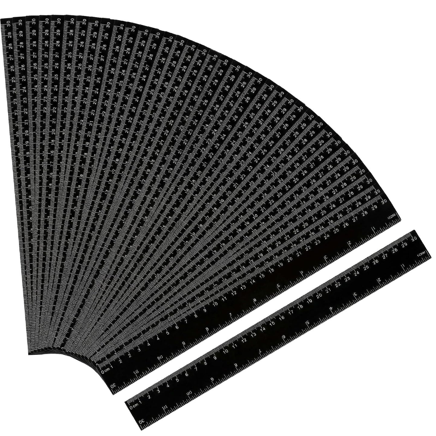 EBOOT 50 Pack 12 Inch Plastic Ruler Bulk Black Ruler for Classroom with Inches and Metric for Easy to Read Markings Design Clear for Crafting Office School Supplies Set Measuring Tools (Black)