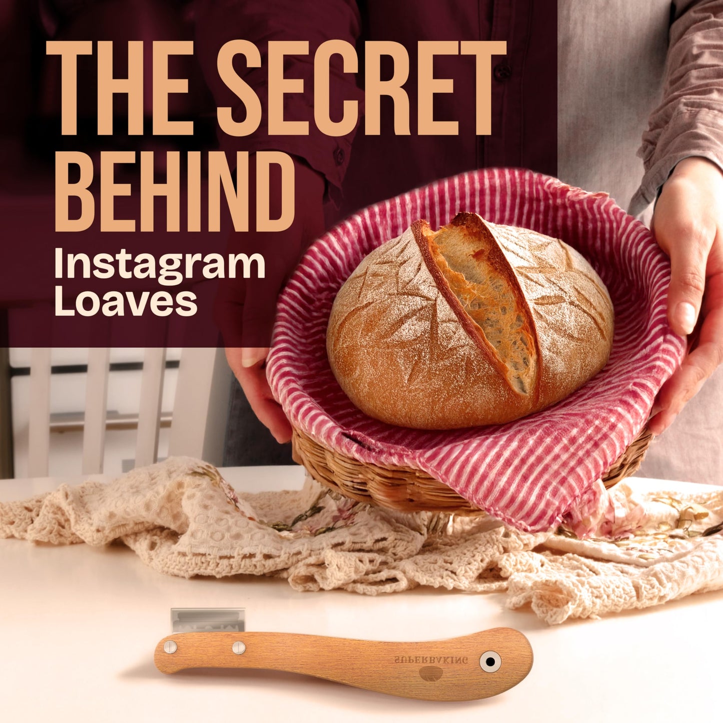 Superbaking Bread Lame - Sourdough Scoring Tool with 5 Extra Blades - Baking Supplies for Home Bakers - Sourdough Razor Scorer - Bread Making Tools - Gift for Bakers - Premium Ergonomic Wooden Handle