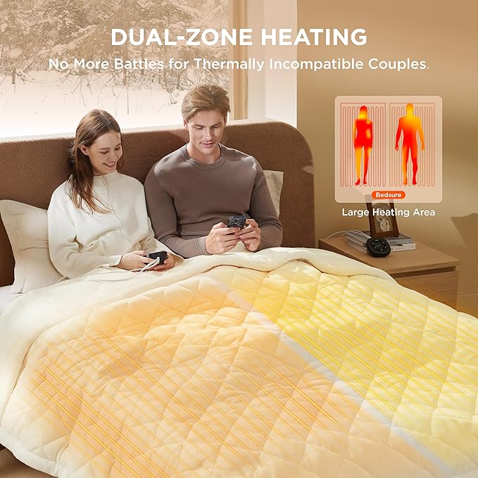 Bedsure Electric Blanket Queen Size - Dual Control Heated Weighted Blanket Queen with 10 Heat Settings, Fast Heating with 10 Time Settings (84x90 inches, Ivory)