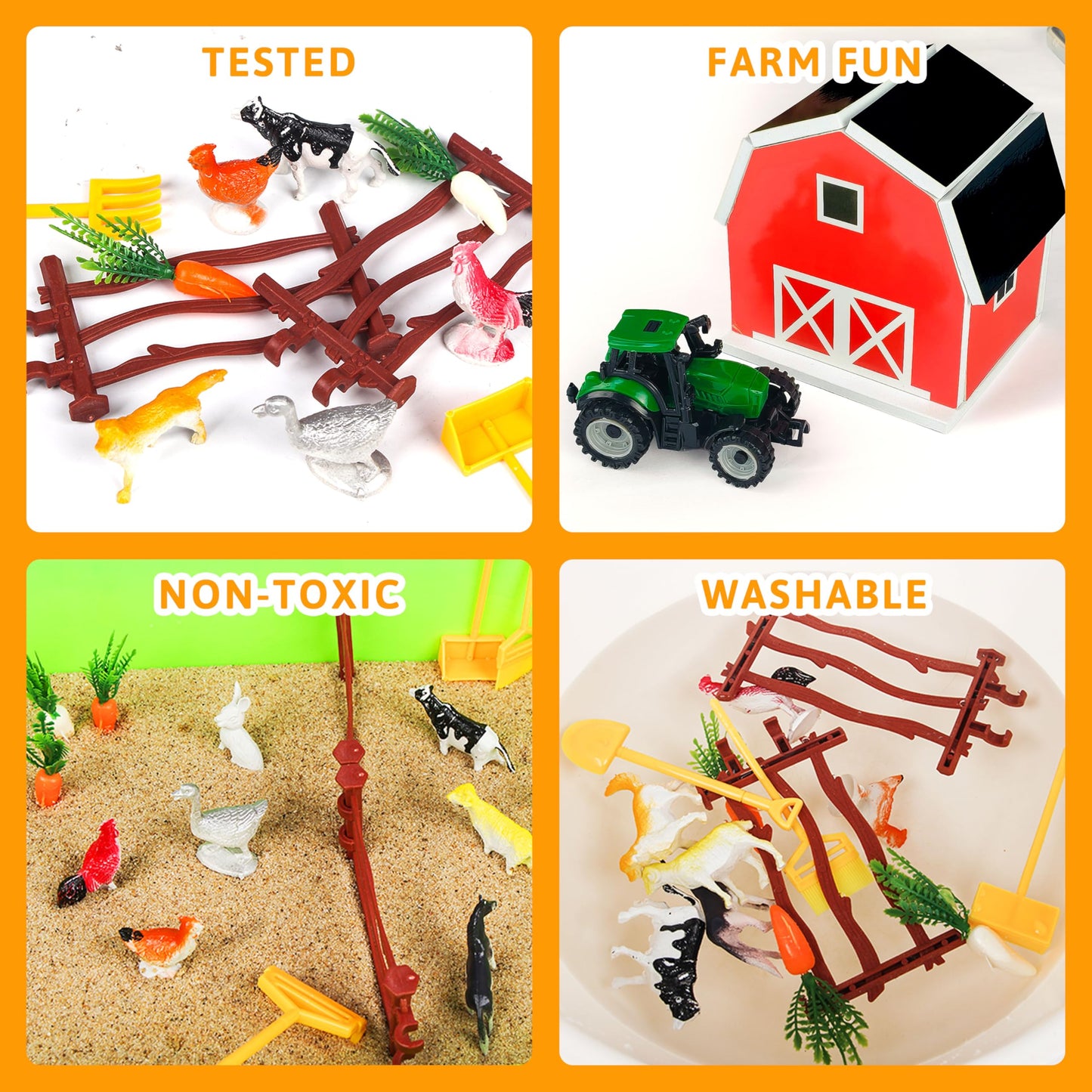 Carolart Farm Sensory Bin，Farm Animals Sand Kit with Sensory Sand，Barn Sandbox with Tractor，Sensory Play Sand Set for Kids 3 4 5 6 7