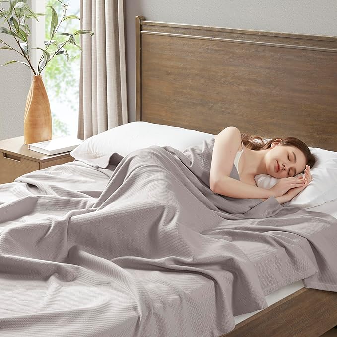 Madison Park Liquid Cotton Luxury Blanket Premium Soft Cozy 100% Ring Spun Cotton For Bed , Couch or Sofa, Twin, Gray