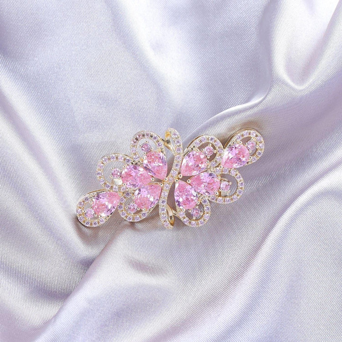 YOQUCOL Vintage Pink Zircon Crystal Rhinestone Bowknot Shape Brooch Pin For Women Golden Tone