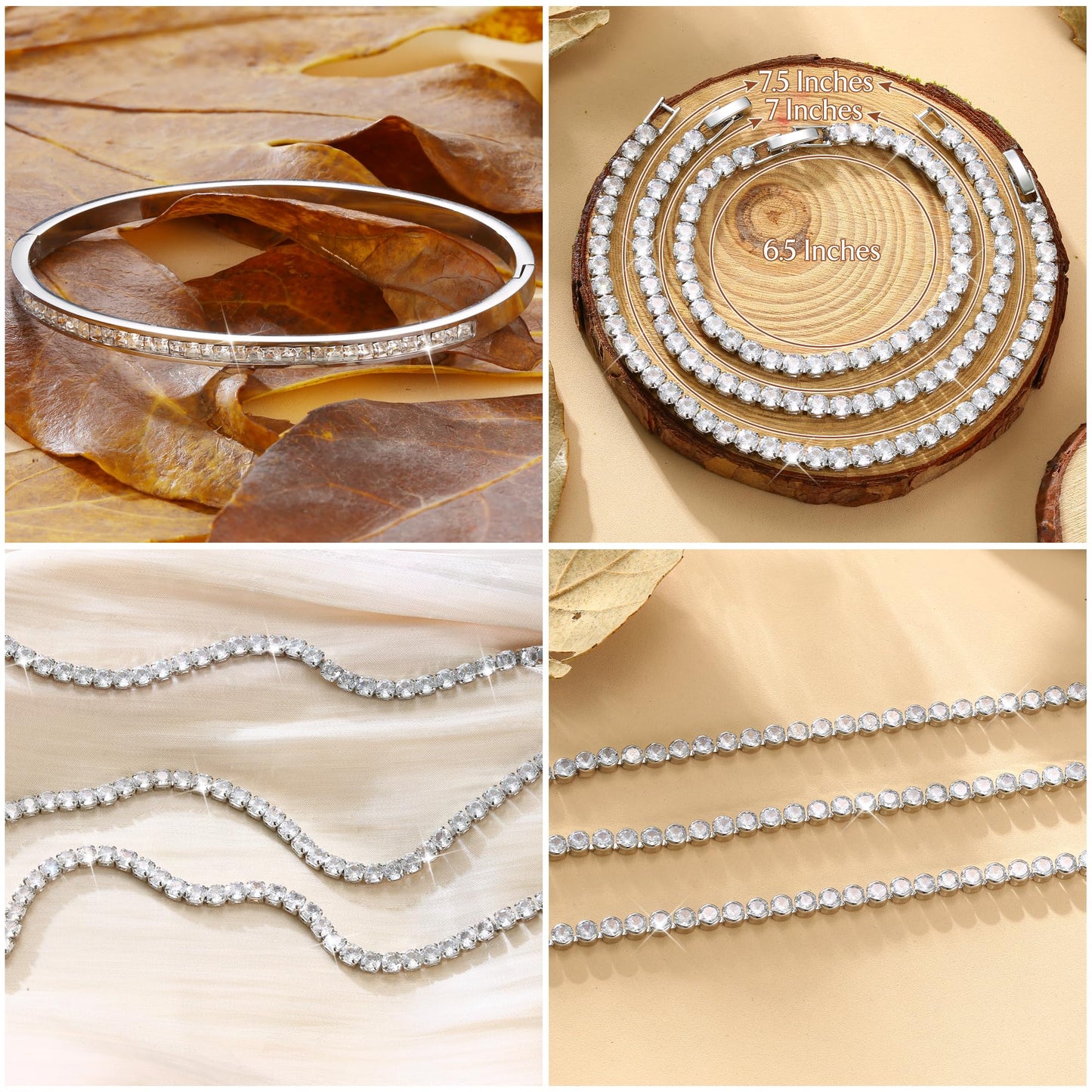 YADOCA Tennis Bracelets for Women Bangle Bracelet Set Silver Bracelets for Women Stackable Cubic Zirconia CZ Diamond Bracelets Stack Wedding Jewelry for Brides Dainty Gift Sizes 6.5-7.5 Inch 3Pcs