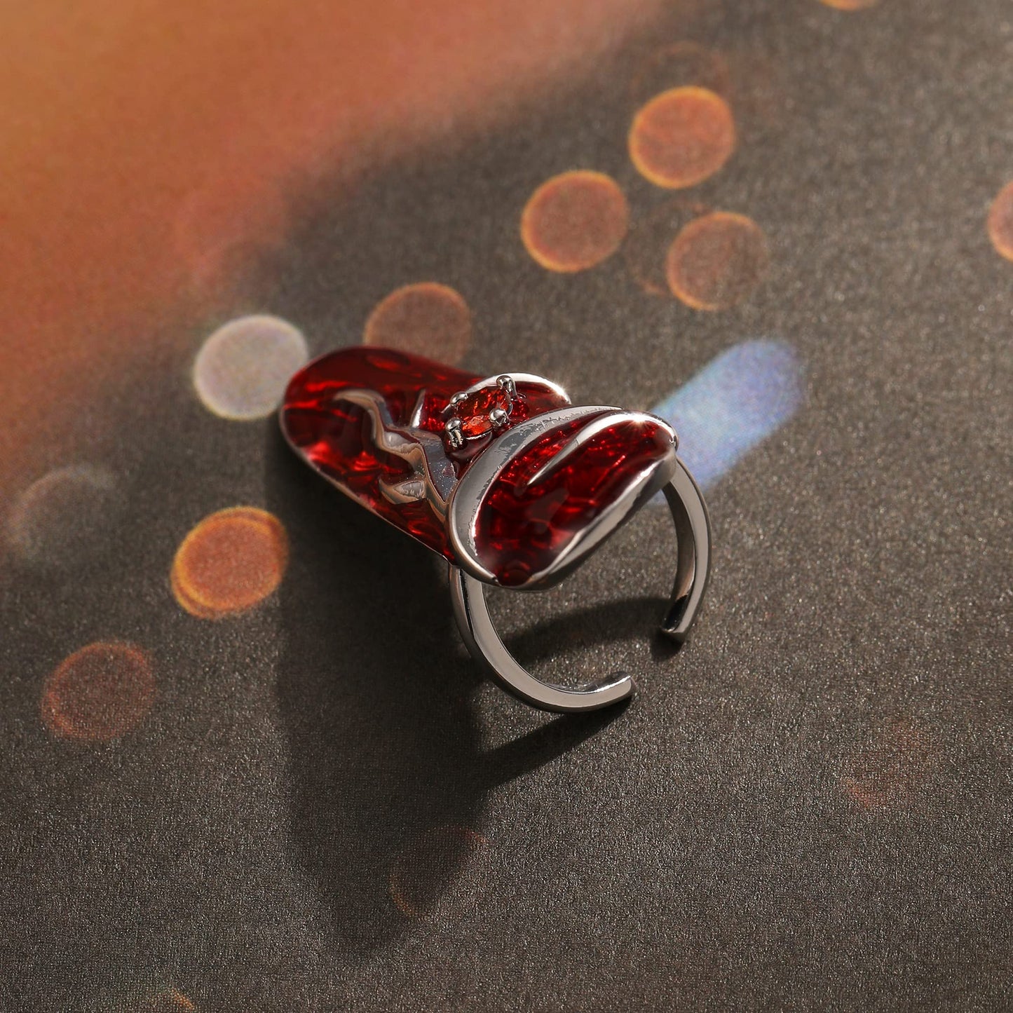 Yumikoo Red Finger Nail Rings Gothic Opening Adjustable Steel Rings for Women