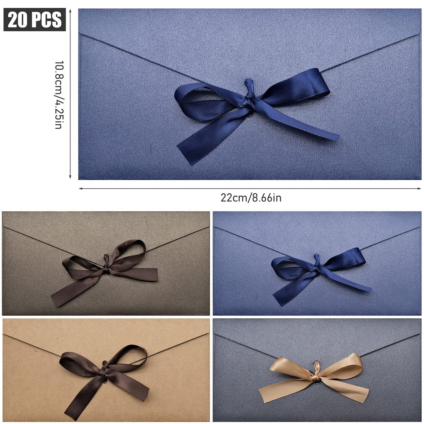20 PCS Business Gift Card Envelopes, 8 x 4 inch Beautiful Pearlescent Envelopes with Bowknot for Greeting Card, Invitations, Letter