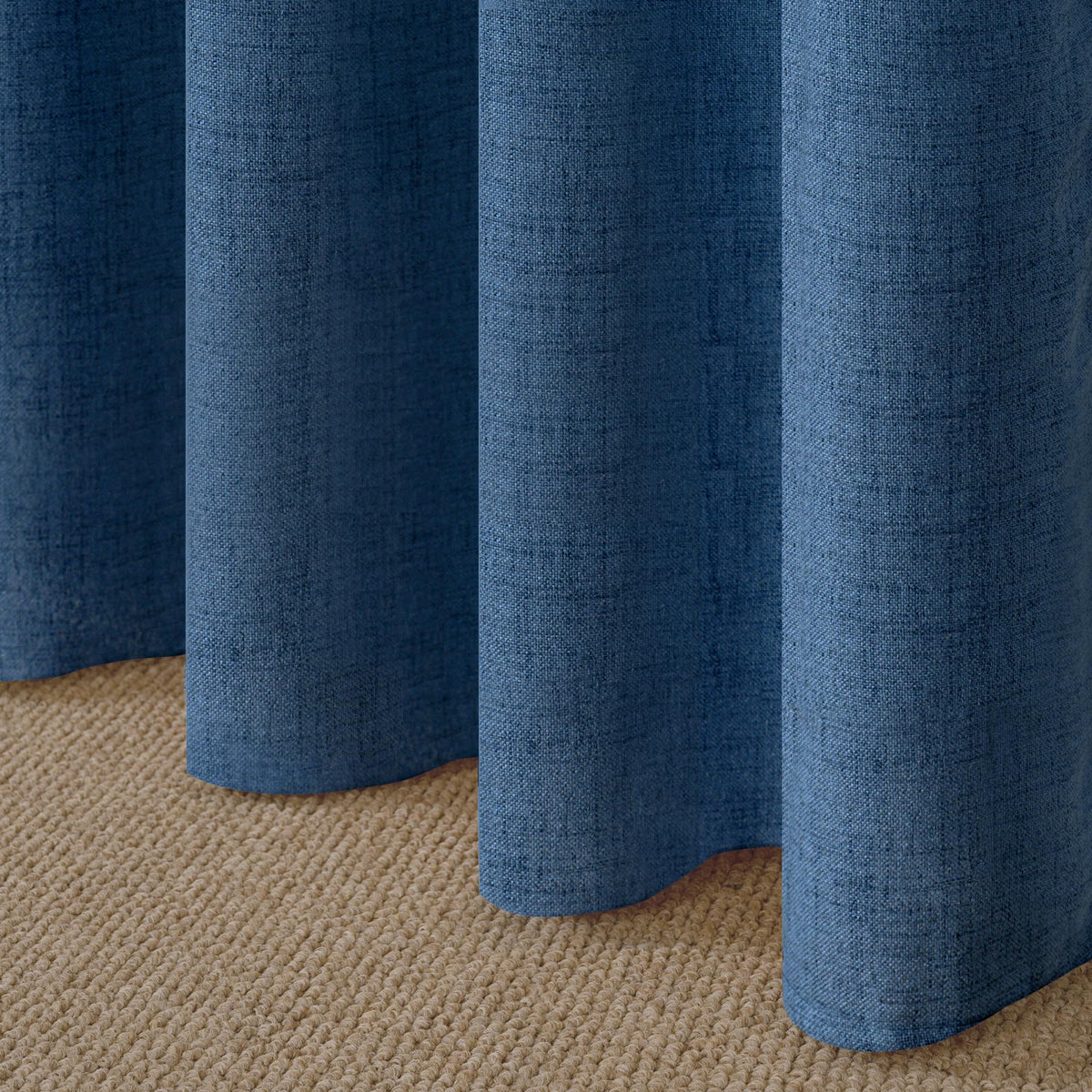 Navy Blue Linen Curtains Light Filtering (2 Count)