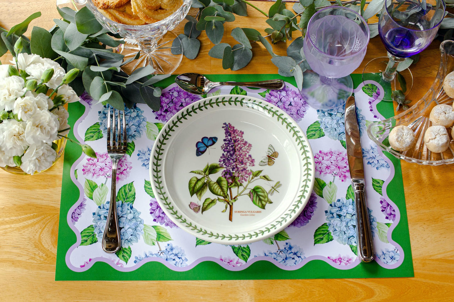 Disposable Paper Placemats 24 Pack 12x18 Inch - 2 Hydrangea Floral Scalloped Edge Designs Tear-Off Pad - Spring Brunch Mother's Day Bridal Luncheon Baby Shower Table Decor - Elegant Entertaining Gift