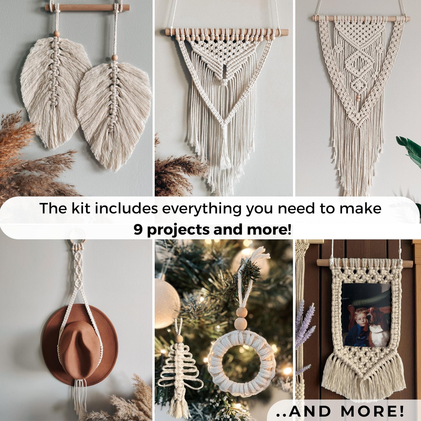 MIGO Creates DIY Macrame Kit for Beginners with 9 Macrame Projects Ebook, 115 Pcs Macrame Supplies & 220yd Cotton Yarn | Create Unique Bohemian Decor Craft Projects! Perfect DIY Crafts for Adults!