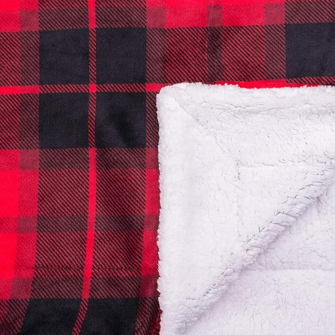SOCHOW Sherpa Plaid Fleece Throw Blanket, Double-Sided Super Soft Luxurious Bedding Blanket 50 x 60 inches, Red
