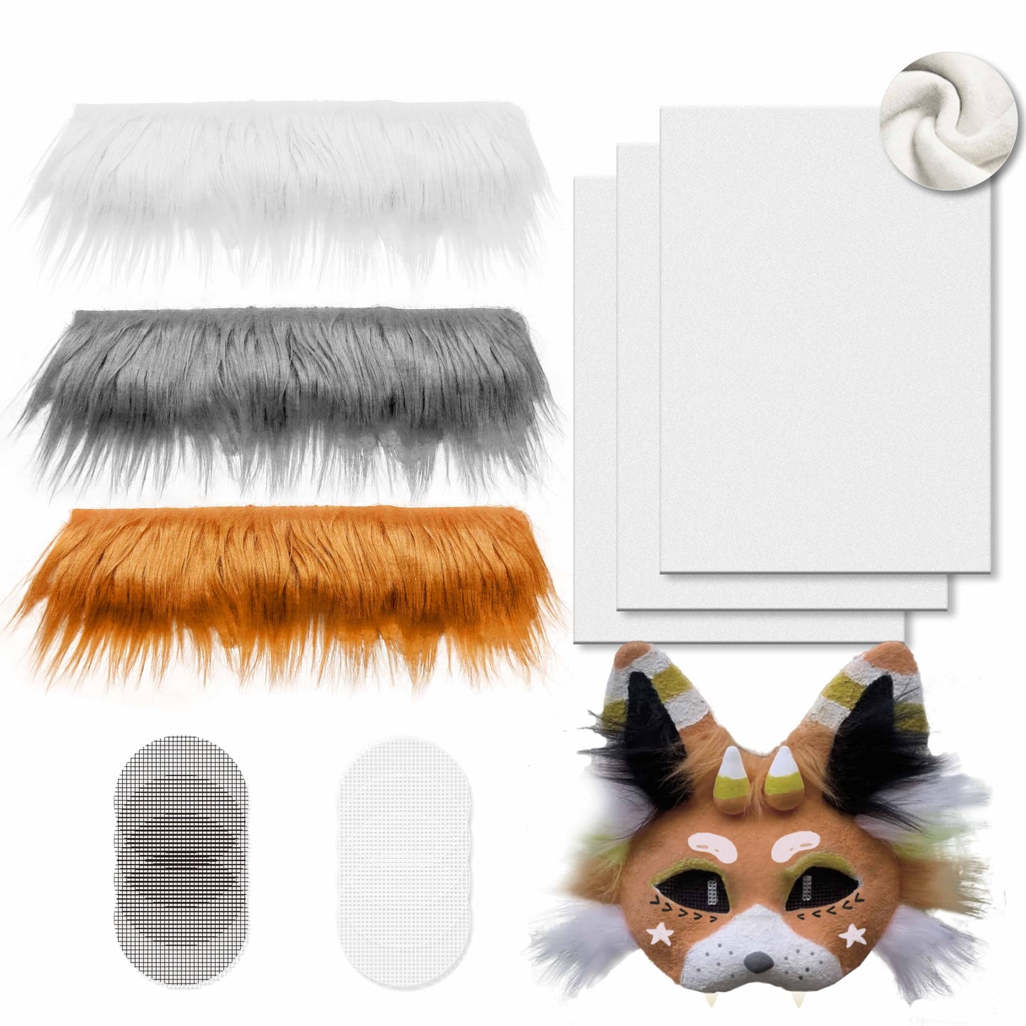 DIY Cat Mask Accessory with Fur & Eyes Mesh and Fuzzy Fabric,DIY Cat mask All-in-One to Paint, Blank White Mask for Halloween Masquerade Cosplay Party