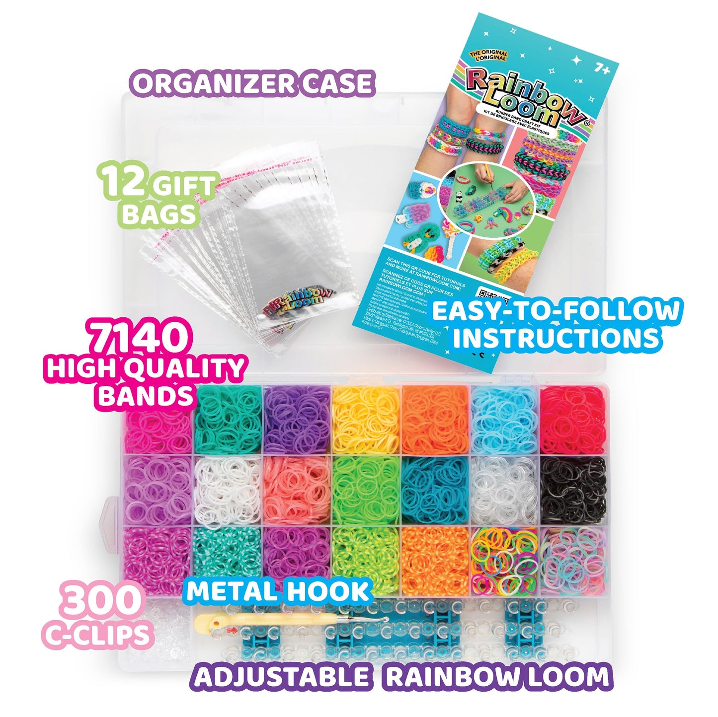 Rainbow Loom MEGA Combo Set, Features 7000+ Colorful Rubber Bands, 2 Step-by-Step Bracelet Instructions, Organizer Case, Great Gift for Kids 7+ DIY Craft, STEAM
