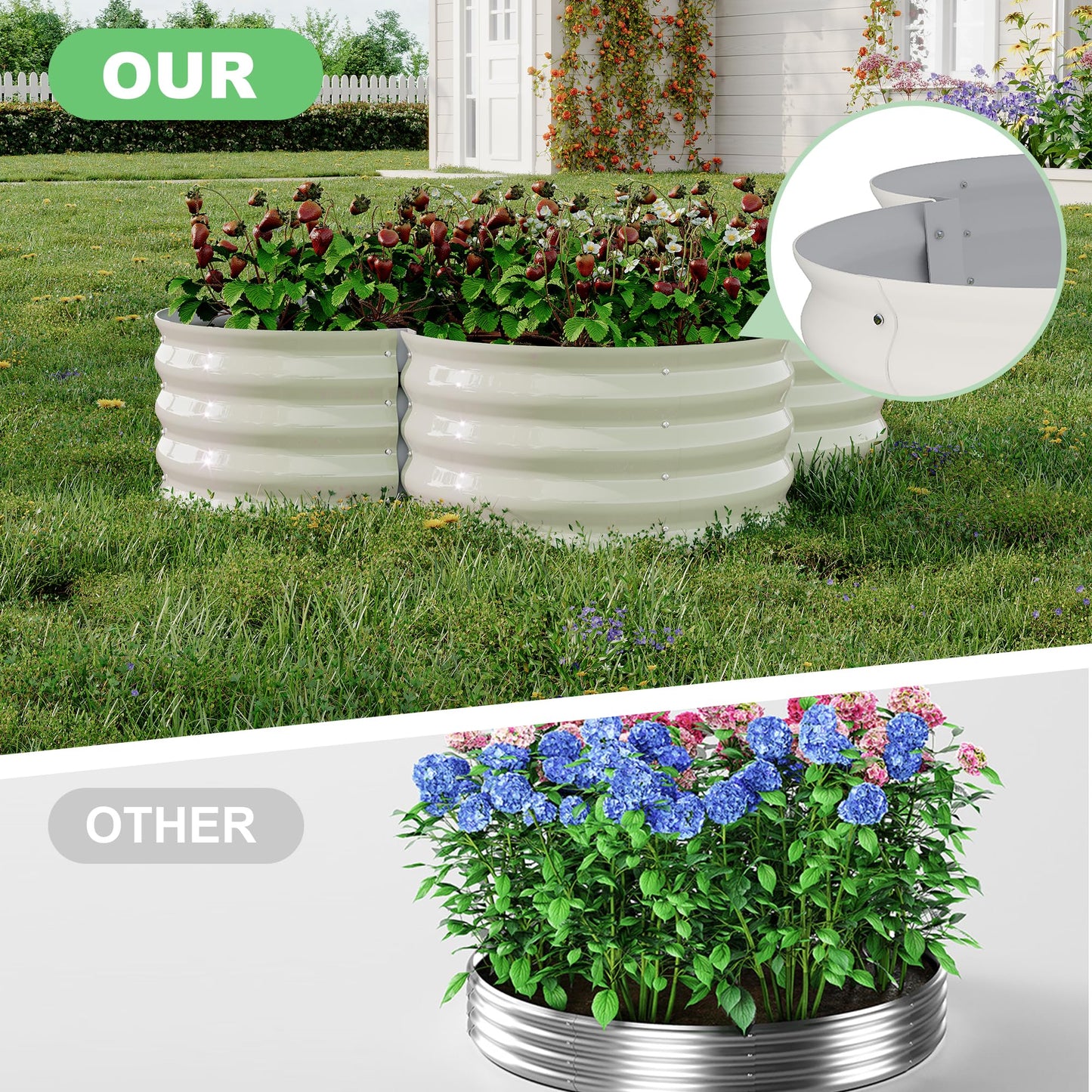 2 Pack Galvanized Raised Garden Bed – 4x4x1 ft Raised Beds-Coated Metal Planter Box with Floral Edge, Easy Assembly Rust-Resistant Outdoor/Indoor Garden Box for Vegetables, Flowers, Herbs, White
