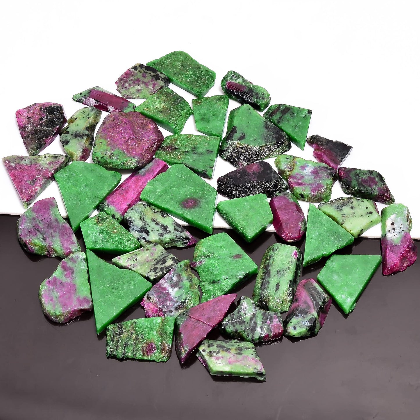 Natural Ruby Zoisite Raw Slice Gemstone- Healing Crystals for DIY Jewelry Making -Loose Natural Cabochon -Perfect for Crafting Unique Jewelry Designs (5 pcs, 25-35 mm)