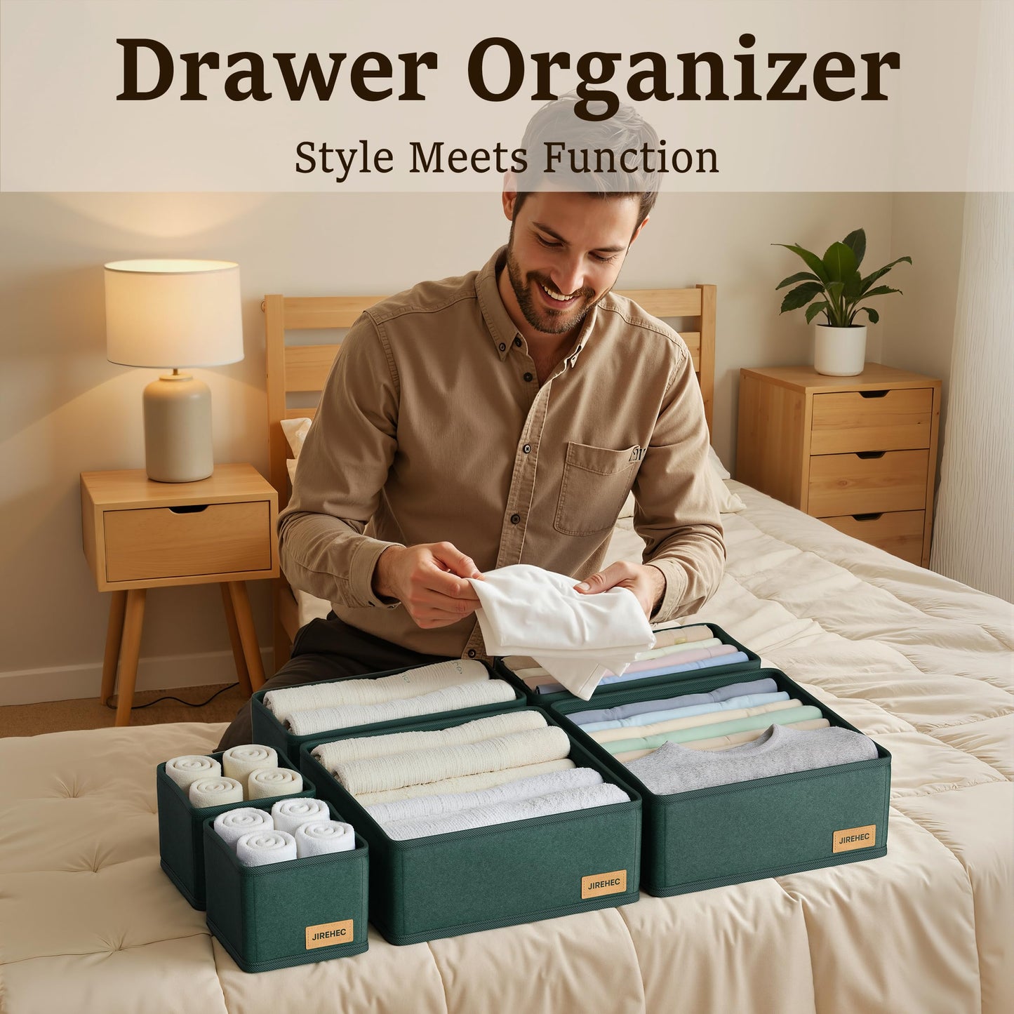 Clothes Organizer, Transform Your Drawers in Seconds - Cream Set of 6 Foldable Storage Boxes with Zipper, Durable 600D Fabric, Includes Fragrance Sachets, Ideal for Underwear, Socks, Baby Clothes