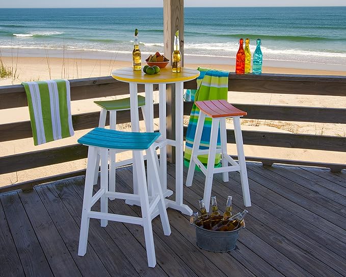 POLYWOOD 2012-FWHLI Contempo Bar Height Saddle Seat Barstool, White Frame, Lime
