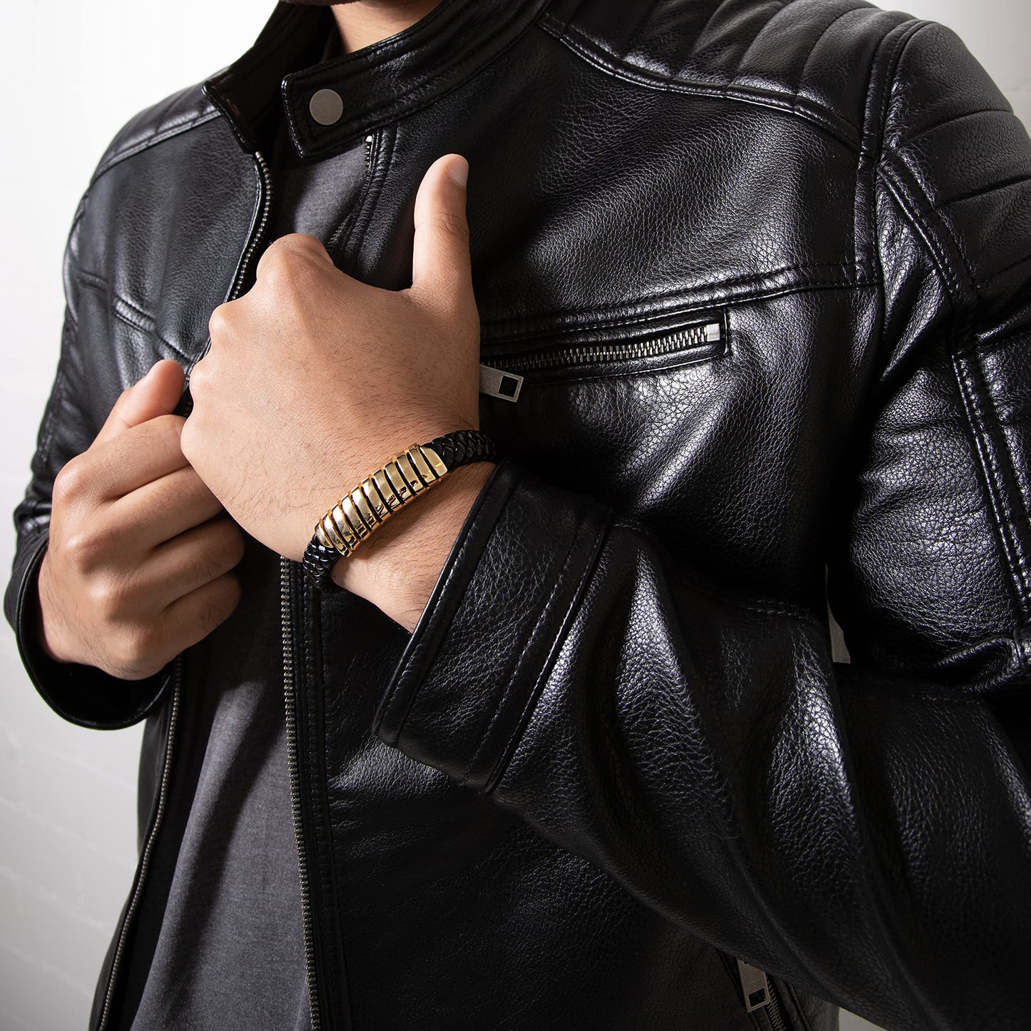 SERASAR Mens Bracelets 20cm Gold Gift Box Genuine Leather Cowhide Braided Adjust Able Magnetic Clasp Multi Layer Wrap Jewellery Rope Man Mans Male Band Jewelry Accessories