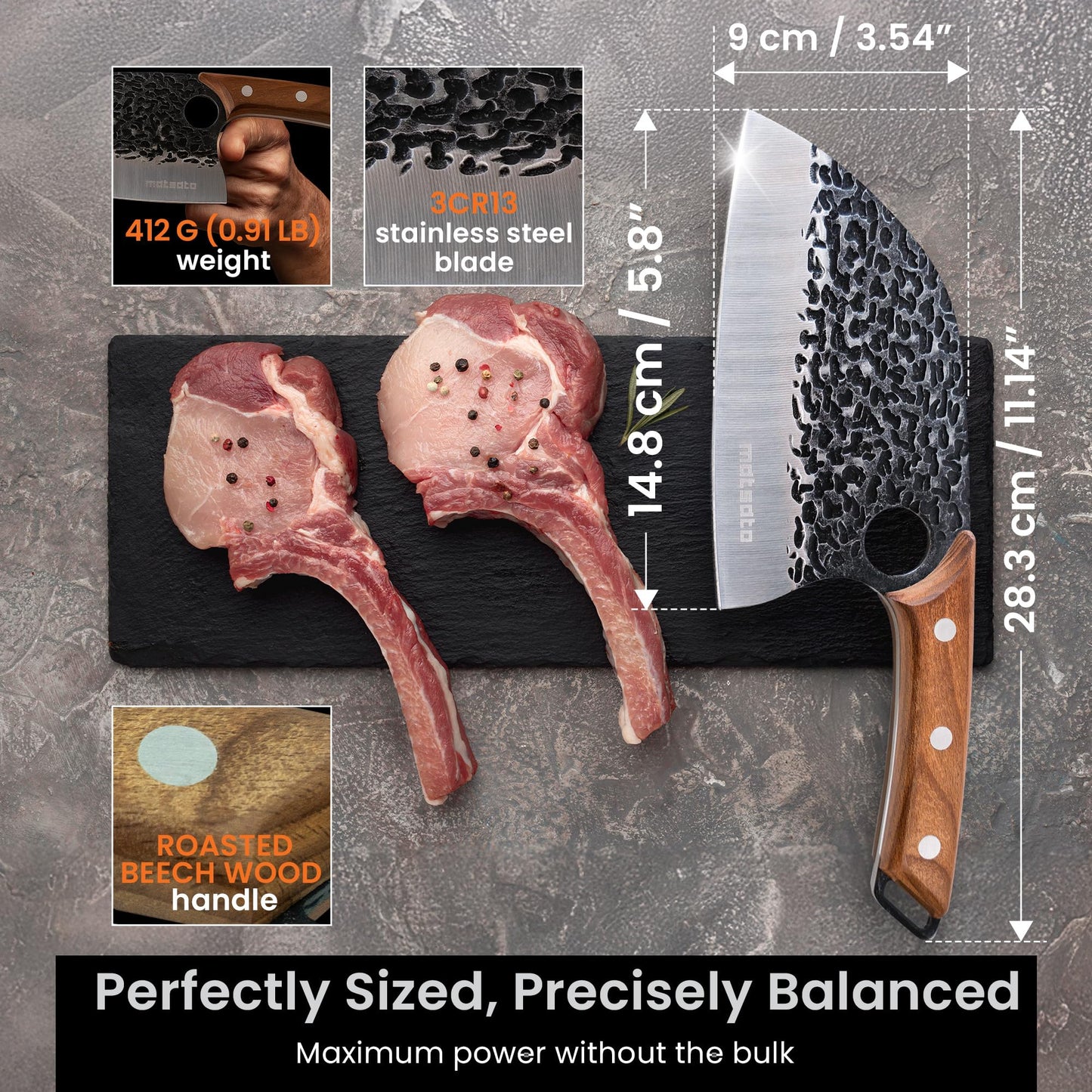 Matsato Knife Set 3-Piece Kitchen Knives, Cooking Chef Knife Set, Cleaver, Kitchen And Chef Cutting and Chopping Knives Sets Juego De Cuchillos Para Cocina