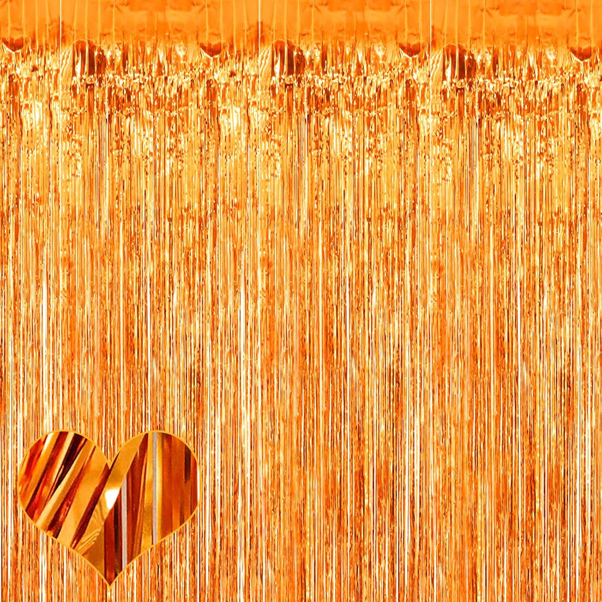 4 Pack Orange Fringe Curtain Backdrop, 3.2Ft x 6.6Ft Metallic Tinsel Foil Fringe Streamers Background for Photo Booth Birthday Wedding Baby Shower Carnival Easter Mother’s Day Party Decorations