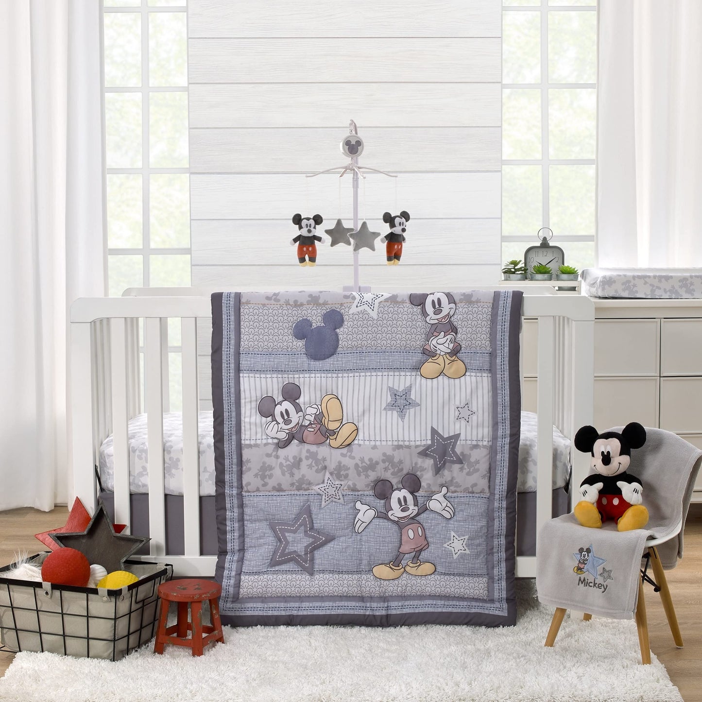 NoJo Disney Mighty Mickey Mouse and Grey Stars Plush Musical Mobile