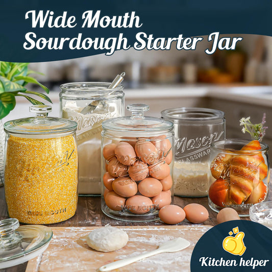 Dwbligt [NEW] Cookie Jars with Lids Airtight, 1.5 Gallon Large Glass Jar with Lid & Scale Mark, Heavy Duty Glass Canisters for Kitchen Counter, Pantry, Wide Mouth Mason Jar for Sugar, Dog Treat-2 PCS