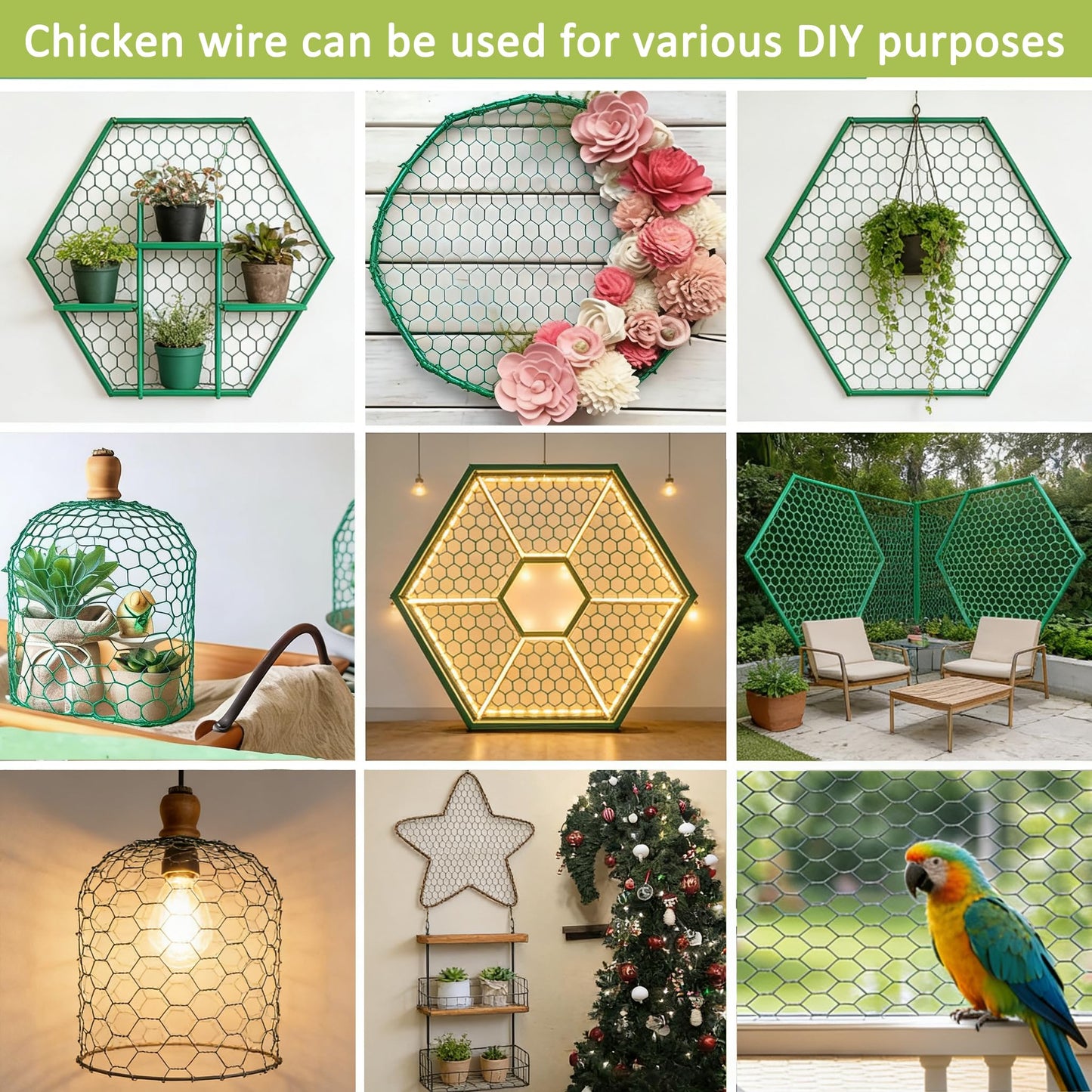 Floral Chicken Wire for Floral Arrangements for Reinforce Chicken Wire Fencing 15.7 x 157 Inch Hexagonal Galvanized Mesh Fence Includes Gloves Ties & Cutter